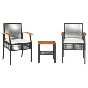 vidaXL Ensemble de Bistro 3 pcs et Coussins Noir résine tressée Acacia