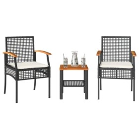vidaXL Ensemble de Bistro 3 pcs et Coussins Noir résine tressée Acacia