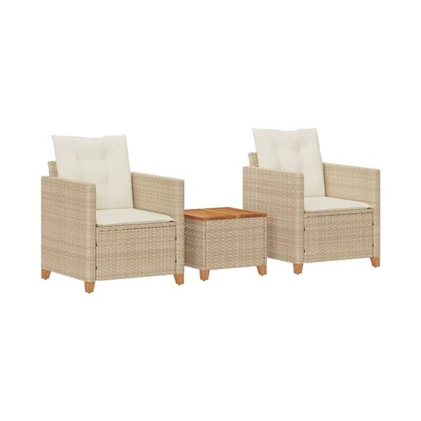 vidaXL Ensemble de Bistro 3 pcs Coussins Beige résine tressée Acacia