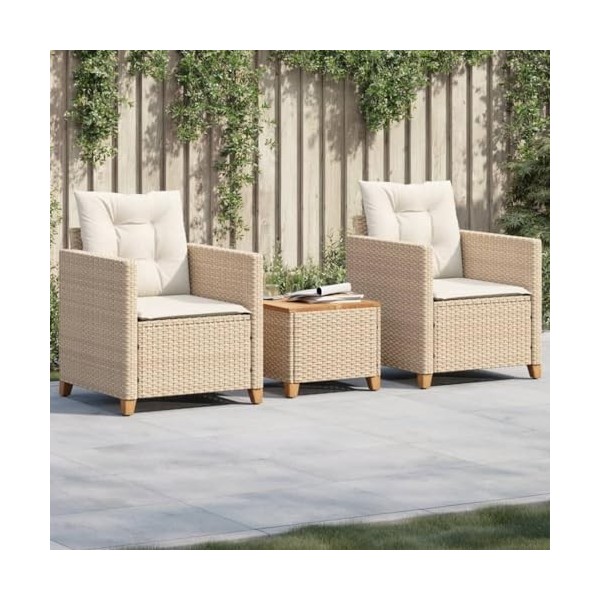 vidaXL Ensemble de Bistro 3 pcs Coussins Beige résine tressée Acacia