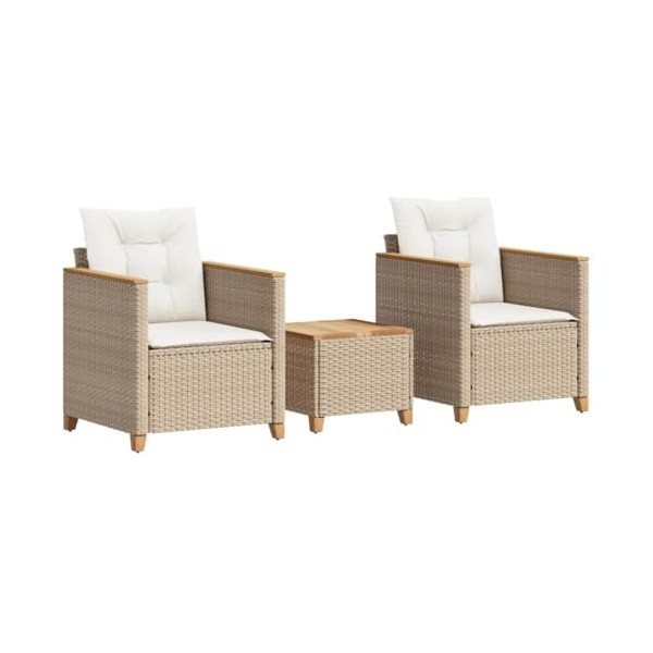 vidaXL Ensemble de Bistro 3 pcs Coussins Beige résine tressée Acacia