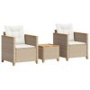 vidaXL Ensemble de Bistro 3 pcs Coussins Beige résine tressée Acacia