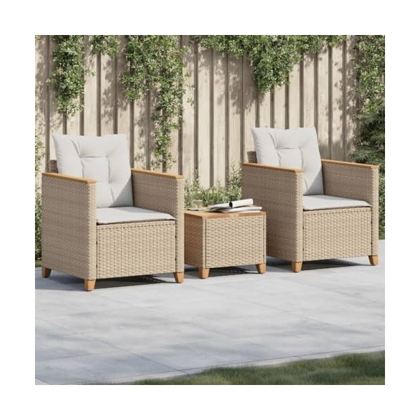 vidaXL Ensemble de Bistro 3 pcs Coussins Beige résine tressée Acacia