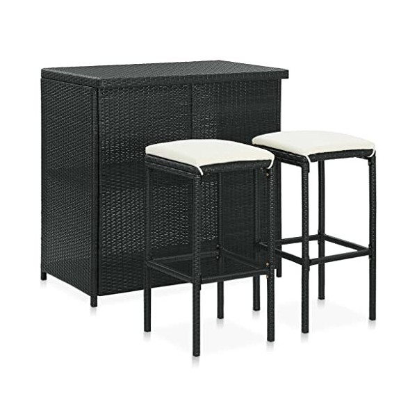 Générique LARRYHOT Ensemble de Bar 3 pcs Résine tressée Noir Ensembles de Meubles,Meubles de Salle à Manger,Noir