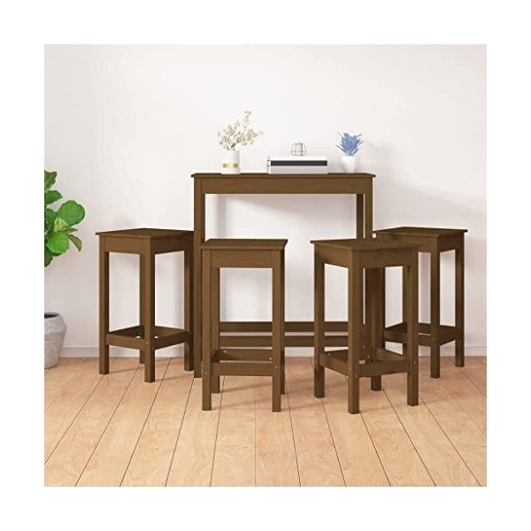 Générique Ensemble de Bar 5 pcs Marron Miel Bois de pin massifMeubles,Ensembles de Meubles,Meubles de Salle à Manger