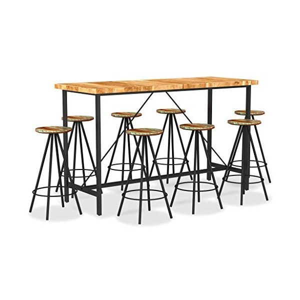 Générique Ensemble de Bar 9 pcs Bois dacacia et de récupération massifMeubles,Ensembles de Meubles,Meubles de Salle à Manger