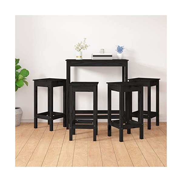 Générique Ensemble de Bar 5 pcs Noir Bois de pin massifMeubles,Ensembles de Meubles,Meubles de Salle à Manger