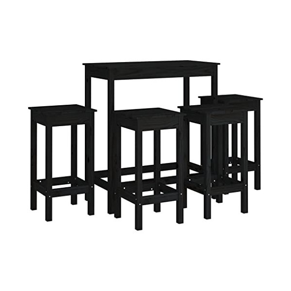 Générique Ensemble de Bar 5 pcs Noir Bois de pin massifMeubles,Ensembles de Meubles,Meubles de Salle à Manger