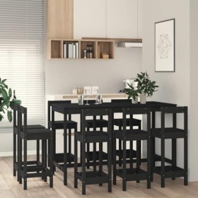 Générique Ensemble de Bar 9 pcs Noir Bois de pin massifMeubles,Ensembles de Meubles,Meubles de Salle à Manger