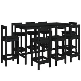 Générique Ensemble de Bar 9 pcs Noir Bois de pin massifMeubles,Ensembles de Meubles,Meubles de Salle à Manger
