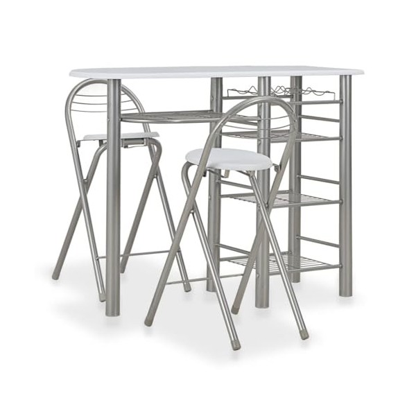 Générique Ensemble de Bar avec étagères 3 pcs Bois et Acier BlancMeubles,Ensembles de Meubles,Meubles de Salle à Manger