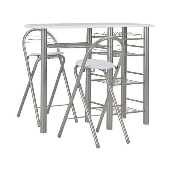 Générique Ensemble de Bar avec étagères 3 pcs Bois et Acier BlancMeubles,Ensembles de Meubles,Meubles de Salle à Manger