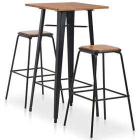 Générique Mobilier de Bar 3 pcs Acier Noir et marronMeubles,Ensembles de Meubles,Meubles de Salle à Manger