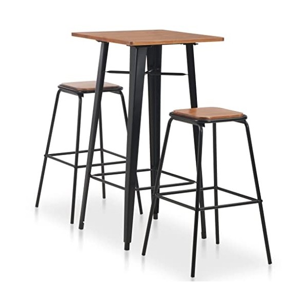 Générique Mobilier de Bar 3 pcs Acier Noir et marronMeubles,Ensembles de Meubles,Meubles de Salle à Manger