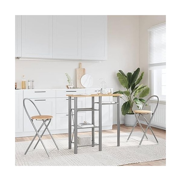 Générique Ensemble de Bar 3 pcs Gris et Marron Bois dingénierie et eubles,Ensembles de Meubles,Meubles de Salle à Manger