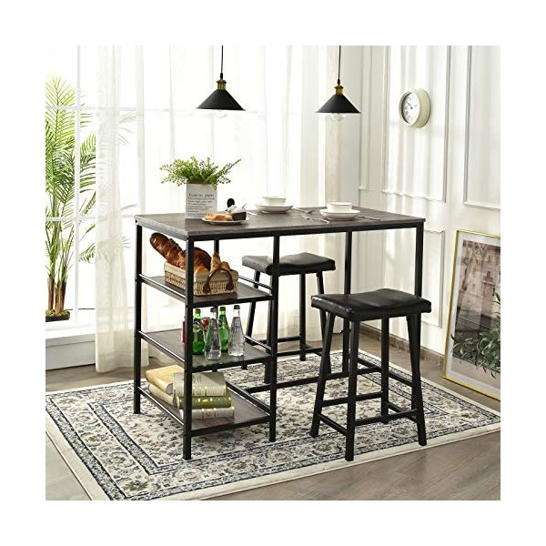 Giantex Ensemble table de salle à manger 3 pièces, table et chaises de bar, 3 étagères de rangement, table de cuisine, table