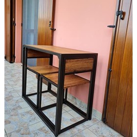 YELLOO Mod. Siena Table Bar et 2 chaises Marron Cuisine tabourets