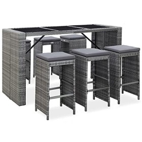 vidaXL Meuble de Bar de Jardin 7 pcs avec Coussins Mobilier de Bistro Table et Chaises à Dîner Mobilier de Salle à Manger Pub