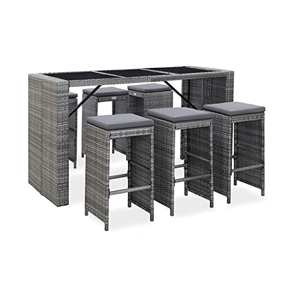 vidaXL Meuble de Bar de Jardin 7 pcs avec Coussins Mobilier de Bistro Table et Chaises à Dîner Mobilier de Salle à Manger Pub