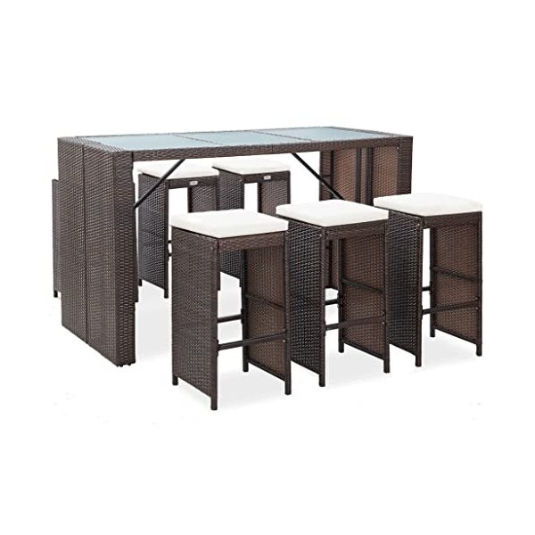 vidaXL Meuble de Bar de Jardin 7 pcs avec Coussins Mobilier de Bistro Table et Chaises à Dîner Mobilier de Salle à Manger Pub