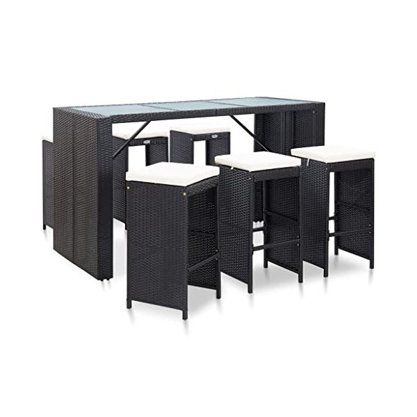 vidaXL Meuble de Bar de Jardin 7 pcs avec Coussins Mobilier de Bistro Table et Chaises à Dîner Mobilier de Salle à Manger Pub