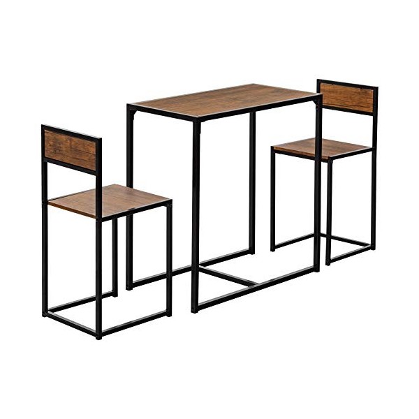 Harbour Housewares Industrial 2 Places Bar à Barres de Petit-déjeuner - Table de Cuisine en Bois compacte - Cadre en métal - 