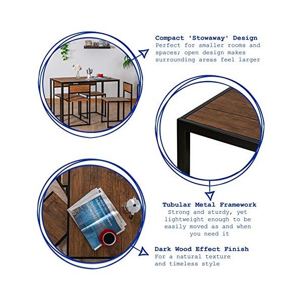 Harbour Housewares Industrial 2 Places Bar à Barres de Petit-déjeuner - Table de Cuisine en Bois compacte - Cadre en métal - 