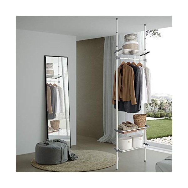 Kit Closet no3 Dressing 2 étagères + Panier, métal 240/280 cm Profondeur : 25 cm. Largeur : 68 cm.