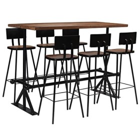 vidaXL Mobilier de Bar 7 pcs Bois de Récupération Massif Table Chaises Maison