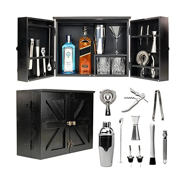 Barndoor Armoire de bar avec 10 pièces Noir