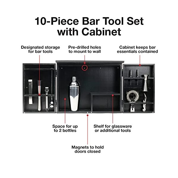 Barndoor Armoire de bar avec 10 pièces Noir