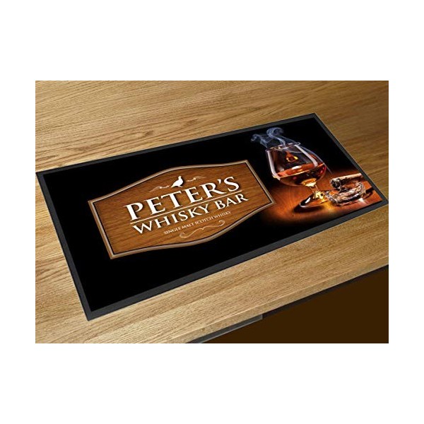 Tapis de bar personnalisé en bois et verre à whisky