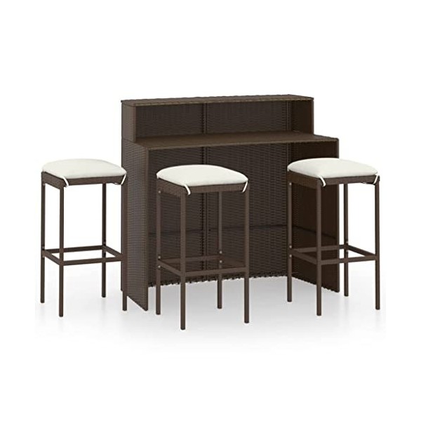 vidaXL Ensemble de Bar de Jardin avec Coussins 4 pcs Table et Chaises de Patio Salon de Jardin Mobilier de Terrasse Meubles d