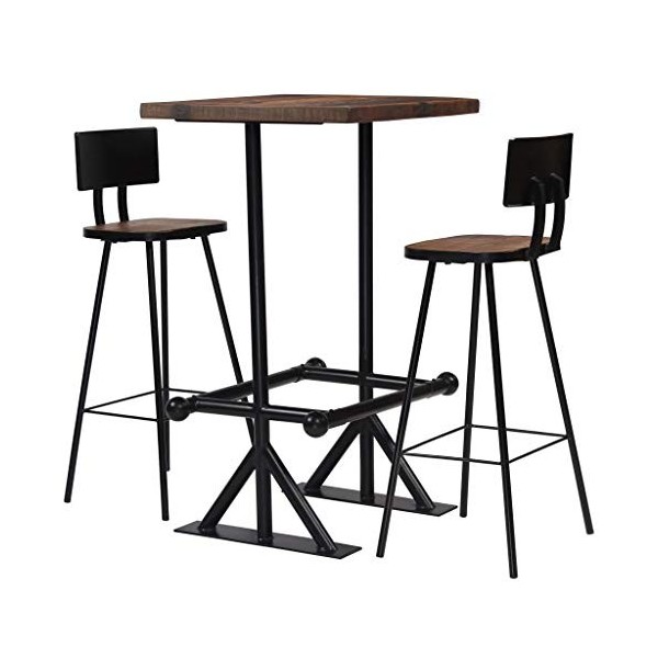 Festnight Ensemble Table de Bar + 2 Chaises en Bois recylé Massif Table Cuisine + 2 tabourets de Bar Industrielle Vintage