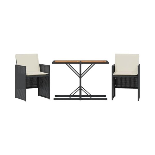 vidaXL Ensemble de Bistro 3 pcs avec Coussins Noir résine tressée