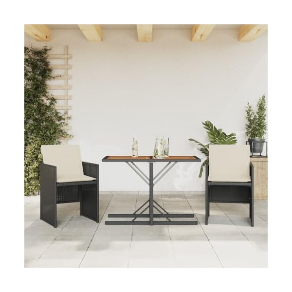 vidaXL Ensemble de Bistro 3 pcs avec Coussins Noir résine tressée