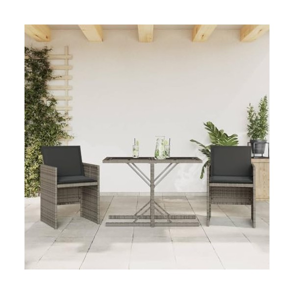 vidaXL Ensemble de Bistro 3 pcs avec Coussins Gris résine tressée