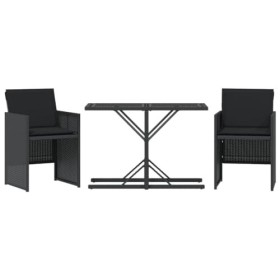 vidaXL Ensemble de Bistro 3 pcs avec Coussins Noir résine tressée