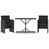 vidaXL Ensemble de Bistro 3 pcs avec Coussins Noir résine tressée