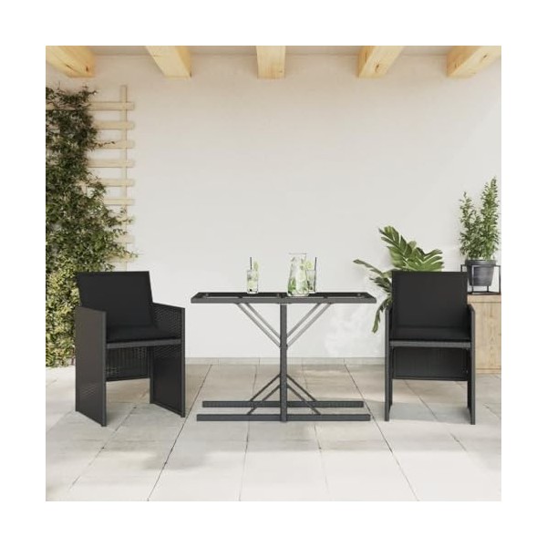 vidaXL Ensemble de Bistro 3 pcs avec Coussins Noir résine tressée