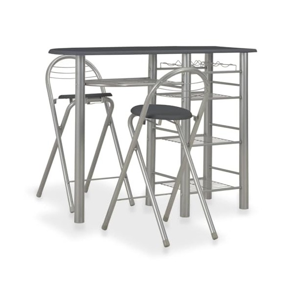 Générique Ensemble de Bar avec étagères 3 pcs Bois et Acier NoirMeubles,Ensembles de Meubles,Meubles de Salle à Manger