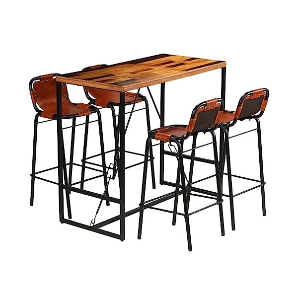 Générique Ensemble de Bar 5 pcs Bois Massif recyclé et Cuir de chèvreMeubles,Ensembles de Meubles,Meubles de Salle à Manger