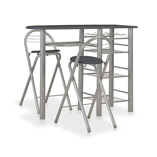 Gecheer Ensemble de bar 3 pièces avec étagères - Table de bar - Table haute - Table de bistrot avec 2 chaises pliantes - Tabl