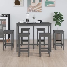 Ensemble de Bar 7 pcs Gris Bois de pin massifMeubles,Ensembles de Meubles,Meubles de Salle à Manger