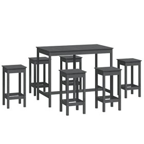 Ensemble de Bar 7 pcs Gris Bois de pin massifMeubles,Ensembles de Meubles,Meubles de Salle à Manger