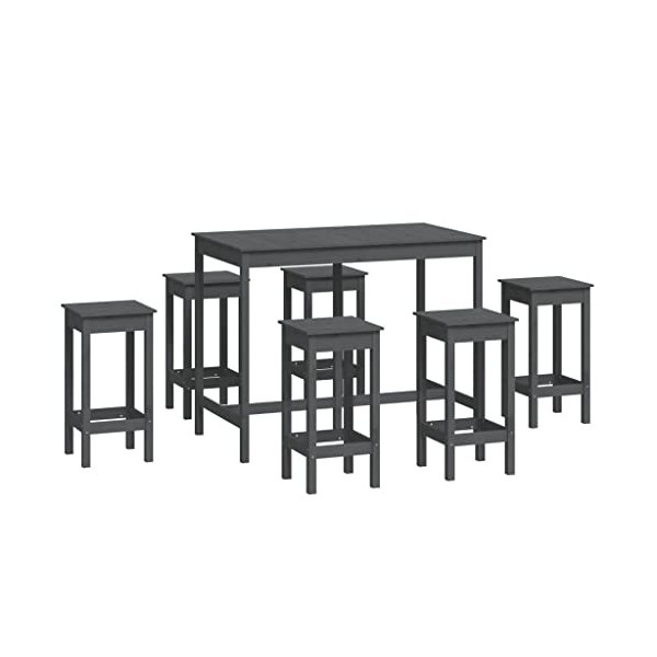 Ensemble de Bar 7 pcs Gris Bois de pin massifMeubles,Ensembles de Meubles,Meubles de Salle à Manger
