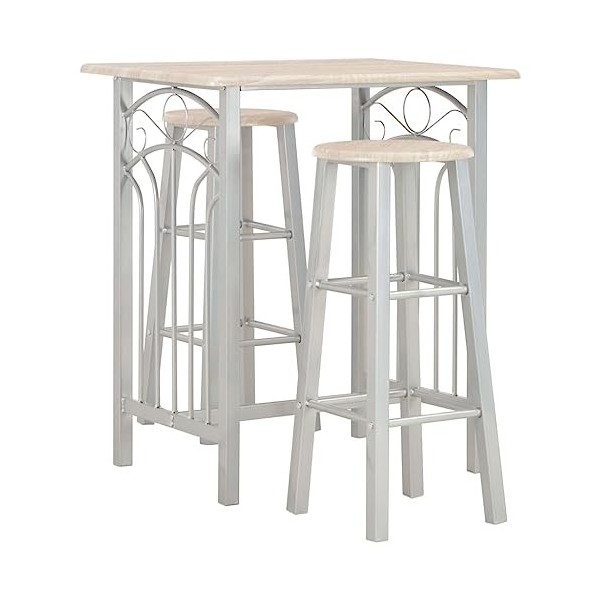 Générique Ensemble de Bar 3 pcs Bois et acierMeubles,Ensembles de Meubles,Meubles de Salle à Manger