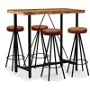 Générique Ensemble de Bar 5 pcs Bois de récupération Cuir véritable et toileMeubles,Ensembles de Meubles,Meubles de Salle à M