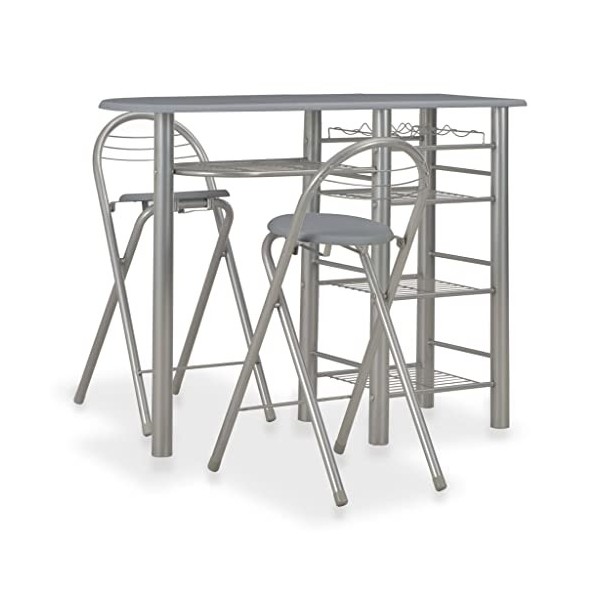Générique Ensemble de Bar avec étagères 3 pcs Bois et Acier GrisMeubles,Ensembles de Meubles,Meubles de Salle à Manger
