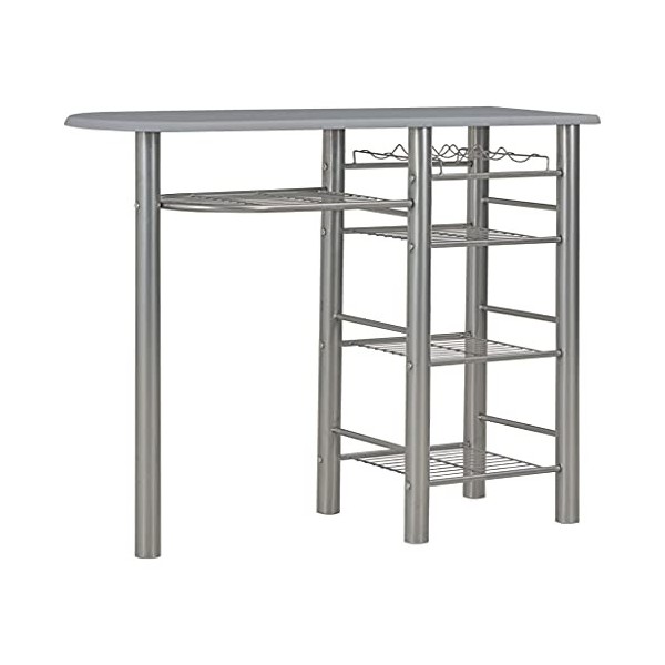 Générique Ensemble de Bar avec étagères 3 pcs Bois et Acier GrisMeubles,Ensembles de Meubles,Meubles de Salle à Manger
